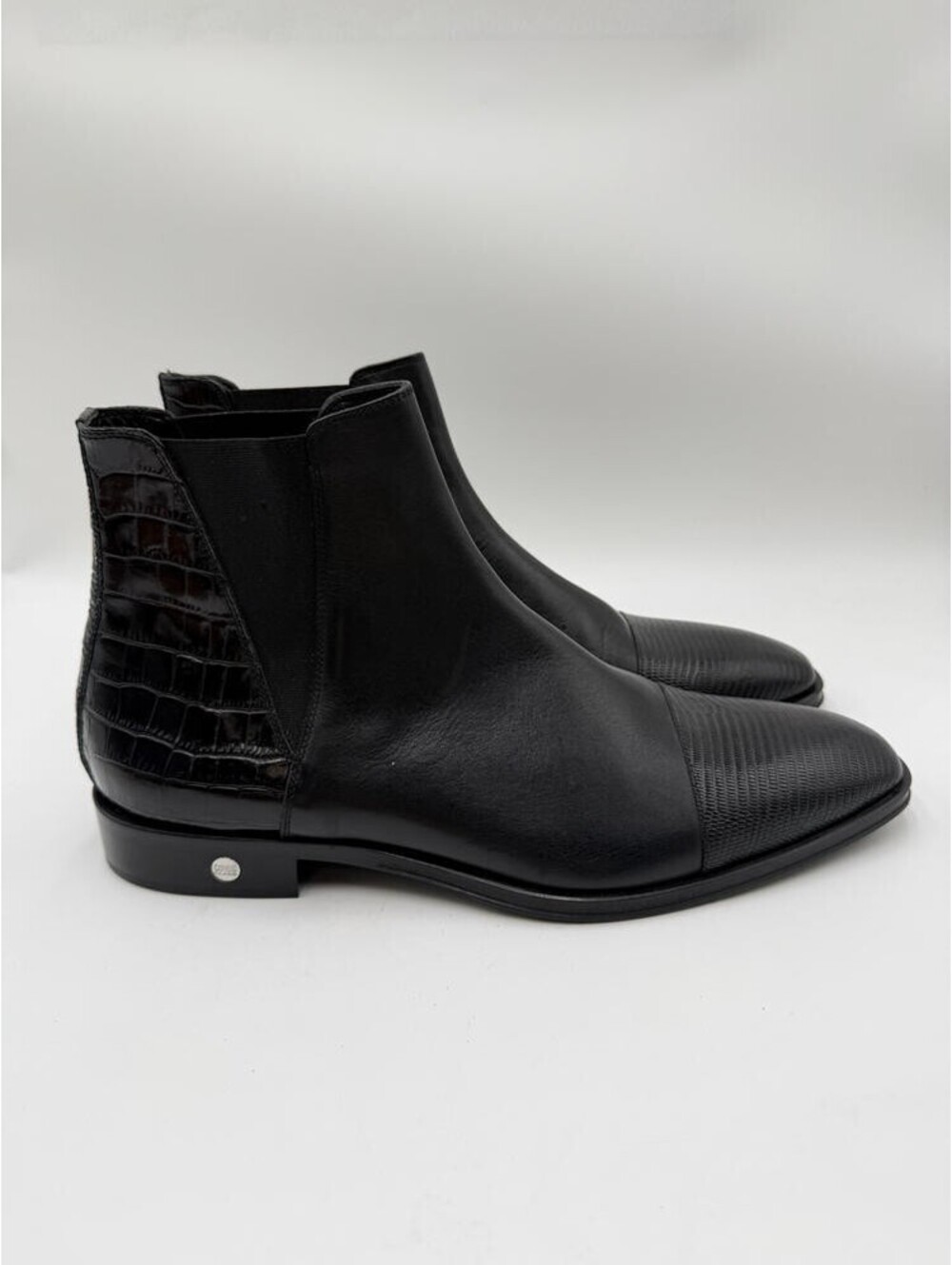 CAVALLI CLASS Animal Embossed Leather Chelsea Boots Black Leather Size 46